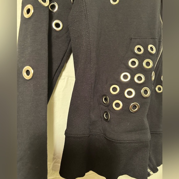 Boston Proper Sport Grommet Embellished Full Zip Hoodie Black Size Small - Picture 4 of 7